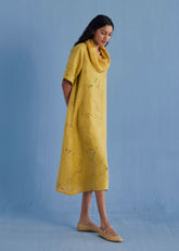 Imara Cowl Neck Linen Dress - Ochre